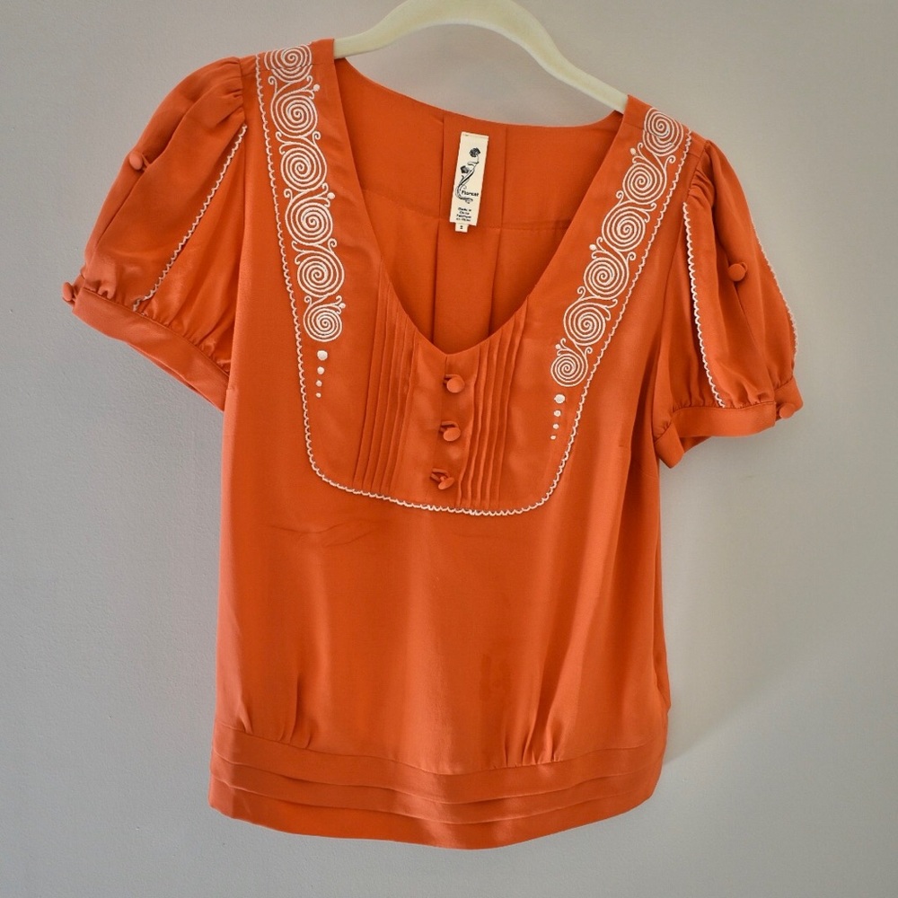 Anthropologie Floreat Tangerine Blouse
